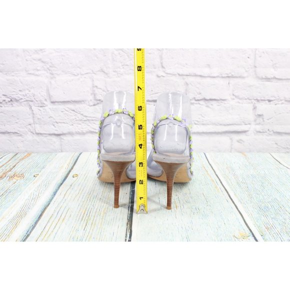 Cole Haan Blue Suede Green Silver Floral Strap Stiletto Heel Pumps 6 B - Picture 8 of 10